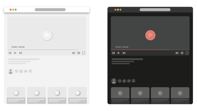 light and dark video streaming interface UI template media player dashboard vector mockup collection