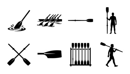 Oar and Paddle Icons, Rowing Boat Equipment Set, Water Sports Gear Collection, Kayak Canoe Oar Vector Graphics © sagor
