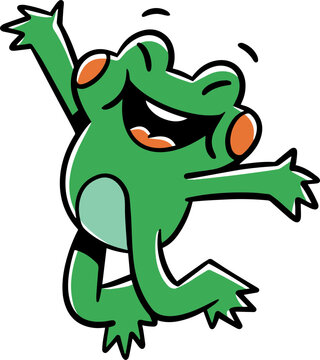 jumping frog mascot design, cute frog hopping and smile hand drawn sticker