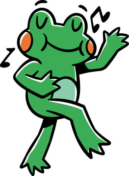 cute dancing frog mascot design, happy dancing frog hand drawn sticker