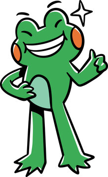 confident frog thumbs up mascot design, happy frog hand drawn sticker