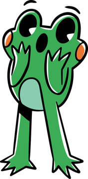 cute surprised frog hand drawn sticker, cute frog mascot design