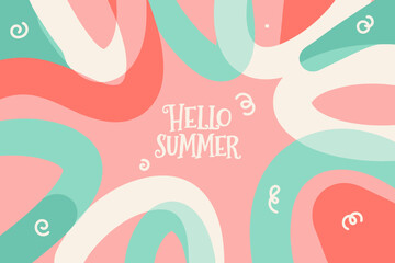 Naklejka premium Hello summer colorful abstract background with swirling shapes