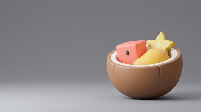 Playful Stylized Fruit Mix in a Coconut Shell