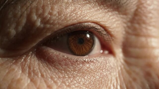 Closeup of a brown eye wrinkles.