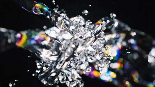 Abstract Water Splash with Rainbow Refraction on Black
