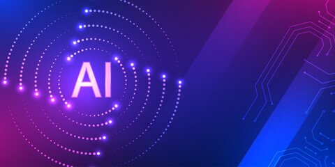Naklejka premium Abstract digital technology background with AI processor. High-tech digital illustration of an artificial intelligence processor on a vibrant blue backdrop.