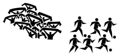 Fototapeta premium Football players silhouettes and cheering fans with scarves for sport event