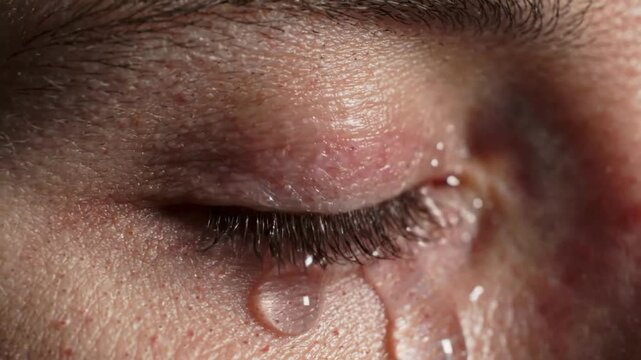Close-up of a crying human eye.