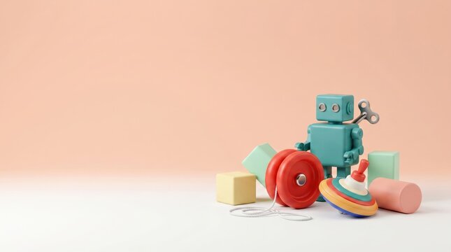 Adorable Retro Toy Robot with Colorful Vintage Playthings