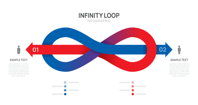 Venn diagram business infographic Infinity Loop Arrow circle chart template 2 options, presentation with Circular diagram elements vector illustration.