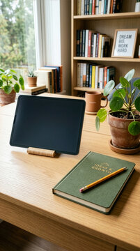 Modern workspace with tablet and notebook for education and learning concept