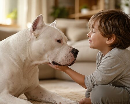 dogo argentino with boy 