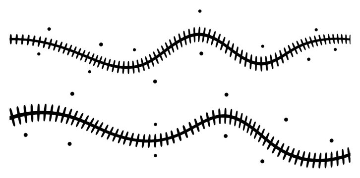 Wavy stitching lines and decorative seam patterns high contrast graphic style