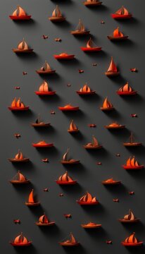 Boat shadow data grids arranged in a neat matte black float layout are taken from a clean minimalist neon orange perspective