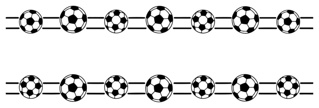 Soccer ball horizontal borders and seamless dividers in minimalist graphic style