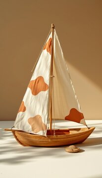 Nordic boat float models made of interlocking terracotta and cream shadow patches are taken from a clean minimalist organic art perspective