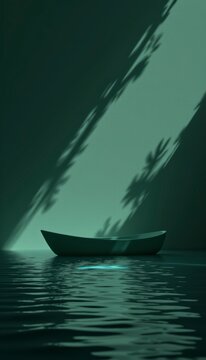 Modern shadow boat compositions with clean overlapping float block patterns are featured in a clean minimalist deep forest green image