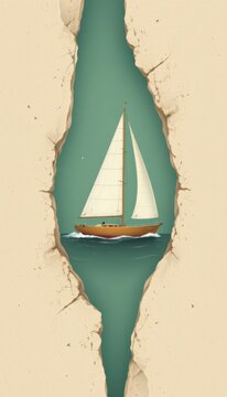 Boat float plates overlapping across an aesthetic sage green shadow gap are captured in a clean minimalist warm beige graphic illustration