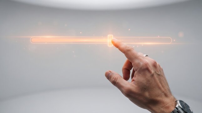 Finger sliding glowing orange progress bar on screen