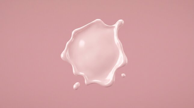 Moisturizing milk essence toner puddle top view flat lay minimal cosmetic skin care product background, 3d rendering hydrating facial ceramide milk drop fluid texture