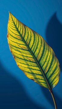 Illustrative leaf ripple slopes casting fine linear pattern reflection shadows are showcased against a clean simple sapphire blue background