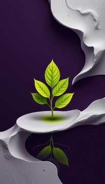 Strategic leaf ripple structures showing a minimal bright lime reflection infrastructure concept are presented in a clean minimalist deep plum illustration display