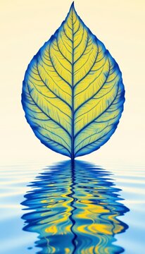 Leaf ripple diagrams made of fine cobalt blue linear reflection elements are displayed from a clean premium creative bright yellow perspective