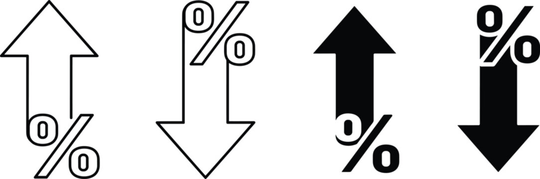 Percentage arrow icons showing increase and decrease in outline and solid styles