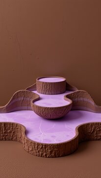 Abstract leaf ripple layouts with layered soft lavender reflection elevation steps are presented in a clean minimalist creative chocolate brown illustration display