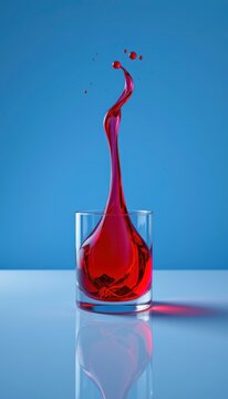 Fluid glass structures leading to a burning crimson ice float core are featured in a clean minimalist royal blue alignment image