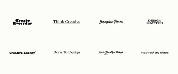 Eight motivational phrases about creativity and in black typography on a plain white surface inspiration © Sabbir