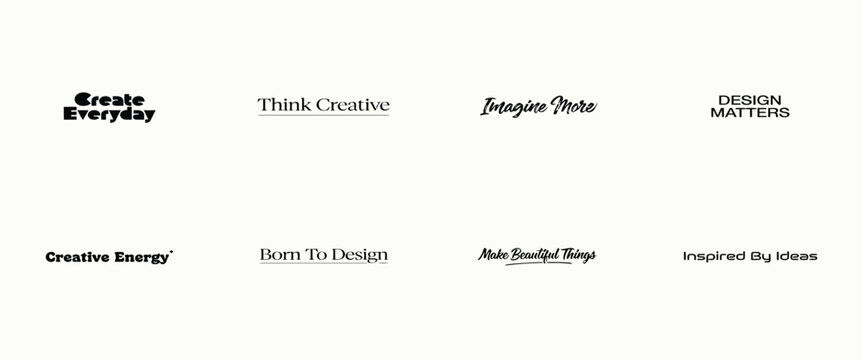 Eight motivational phrases about creativity and in black typography on a plain white surface inspiration