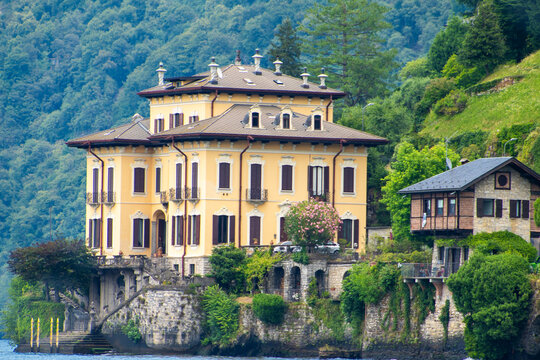 Villa Troubetzkoy house building architecture near water on lake Como, Italy. Italian village Blevio. Luxury old Historic Villa