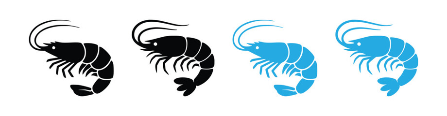 Fototapeta premium Shrimp Logo Collection Set, Prawn Seafood Silhouette Icons, Marine Crustacean Vector Illustration Bundle