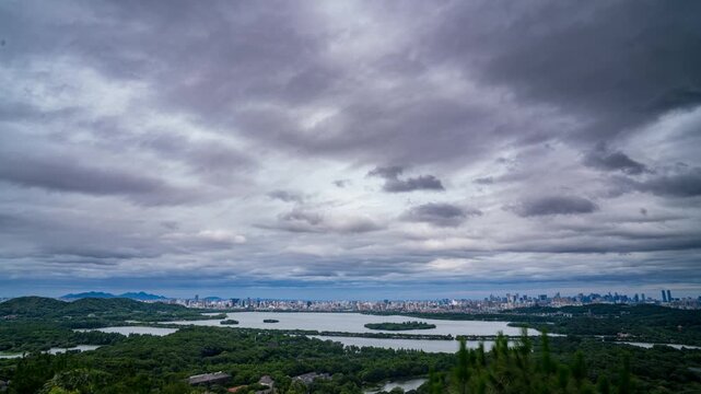 Typhoon Approaching West Lake Hangzhou, Dramatic Storm Clouds Time Lapse