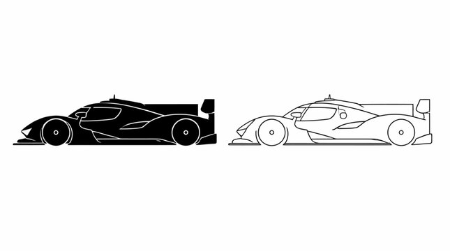 Le Mans prototype race car silhouette and outline on white background