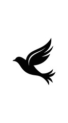 Fototapeta premium Black silhouette of a flying bird on a white background, wing spread