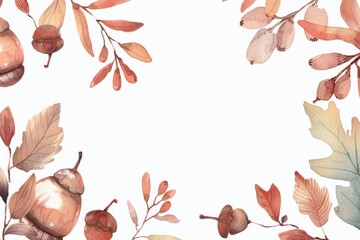 Obraz premium Acorn border watercolor backgrounds plant vegetable.