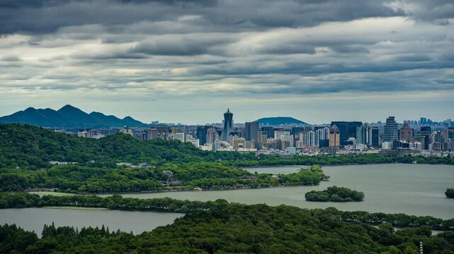 Typhoon Approaching West Lake Hangzhou, Dramatic Storm Clouds Time Lapse