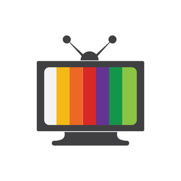 Retro Television Set with Color Test Bars Flat Vector Icon Illustration