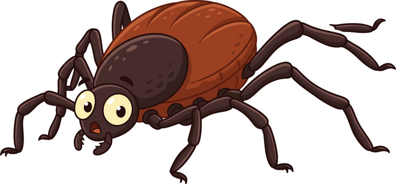 Funny cartoon deer tick insect character with big eyes creeping on isolated white background vector illustration