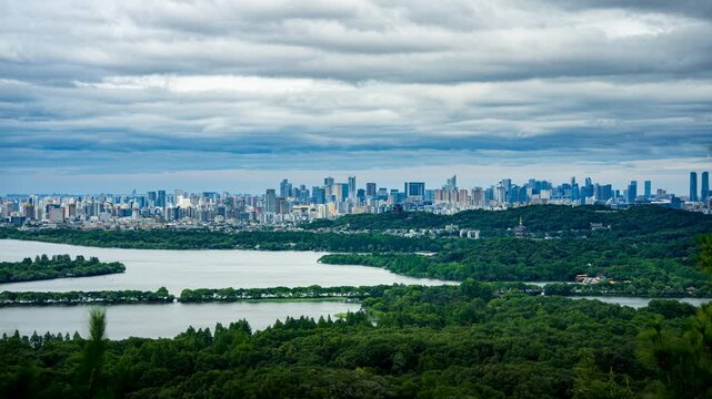 Typhoon Approaching West Lake Hangzhou, Dramatic Storm Clouds Time Lapse