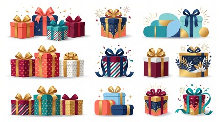 Fototapeta premium Colorful Gift Box Bundle for Holidays and Celebrations