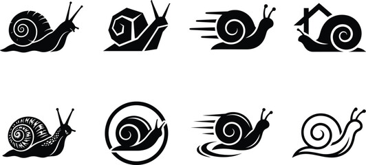 Snail Silhouette Logo Icon Set with Fast Speed Motion and House Vector Concepts © MstBabli