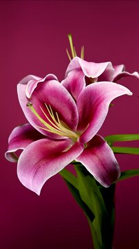 Beautiful vibrant pink lily flowers on magneta background