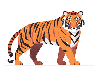 Fototapeta premium Tiger Flat Vector Illustration, Cute Wildlife Animal Cartoon Icon Isolated on White Background
