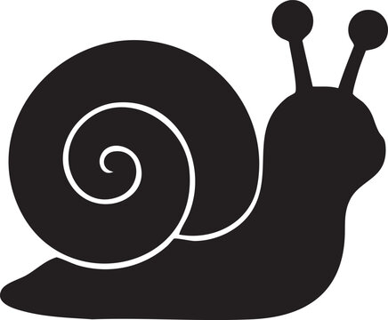 Cute snail silhouette logo design with spiral shell, minimal black vector animal icon, simple mascot illustration for nature branding, stickers, kids products and merchandise