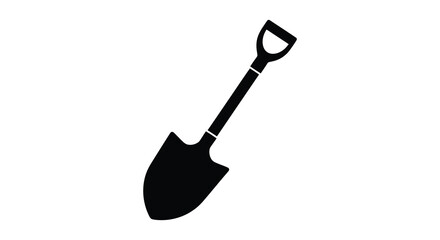 Black silhouette of a garden shovel against a white background silhouette © raisa