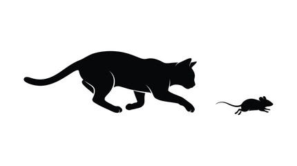 Cat And Mouse Silhouette On A White Background © MDKHALILULUR